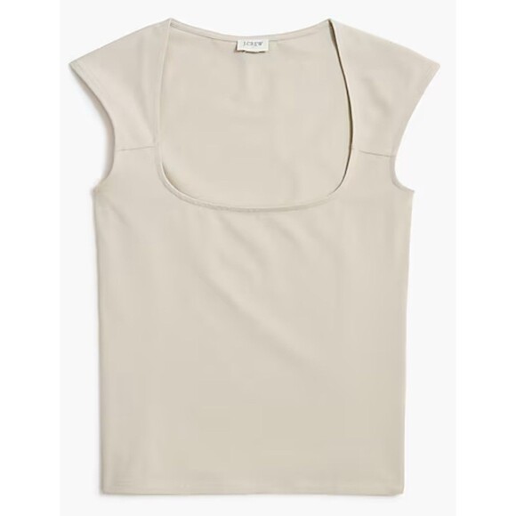 🤍 New J.Crew Square neck Cap-Sleeve Top –White Stretch Cotton – $45.00 NWT Sz L - Picture 3 of 7